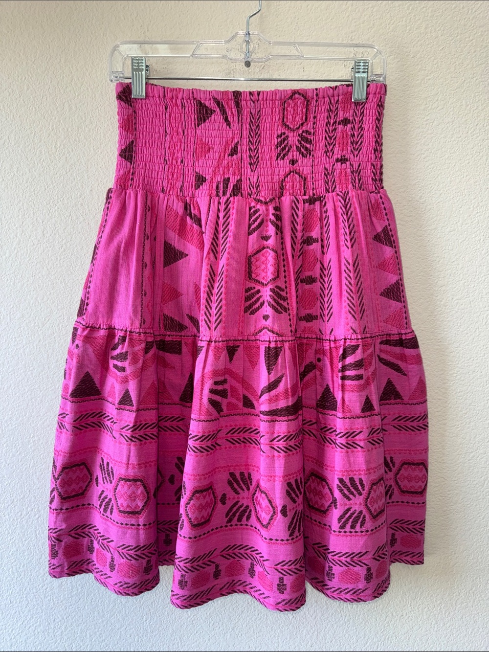 Ivy Jane Smocked Waist Pink Tribal Print Midi Skirt